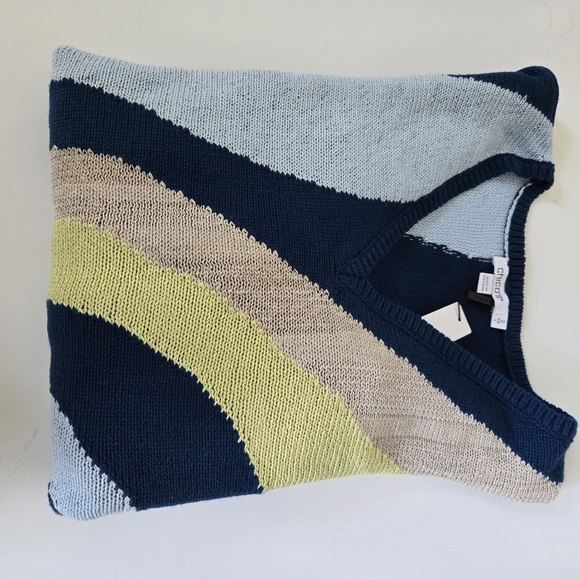 Chico's Women Sz 2 V-neck Dolman Sleeve "Seaport Multicolor Pullover Sweater - Picture 4 of 9